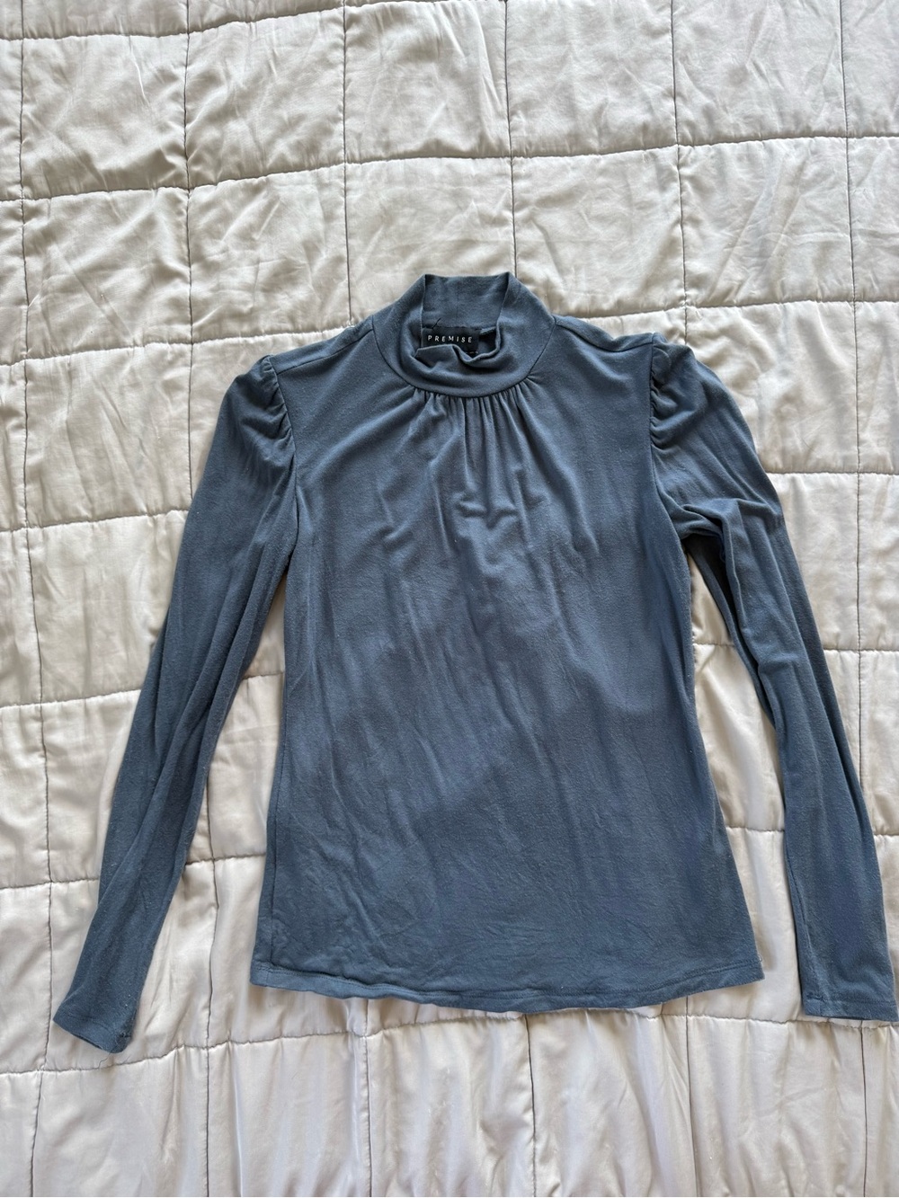 Premise Slate Blue Mock Neck Long Sleeve Top
